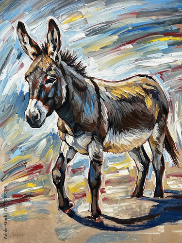 Painting of a Donkey with Impasto Brushstrokes