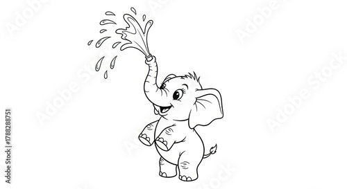 Cute Baby Elephant Sprinkling Water with its Trunk