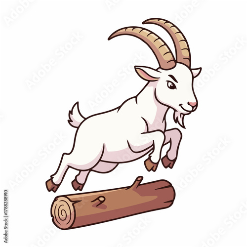 Goat Jumping Over Forest Log