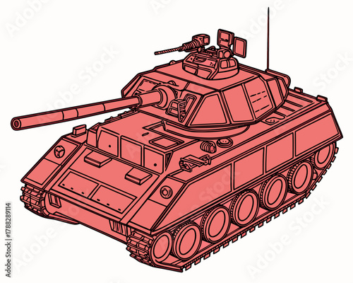 Firefighting robot in red, shown in isometric style, offering rescue and safety services with advanced scouting abilities.