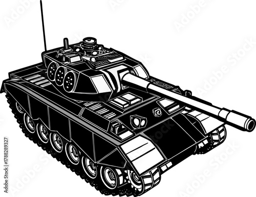 Firefighting robot in black, and white, performing emergency rescue and scouting services, depicted in isometric style.