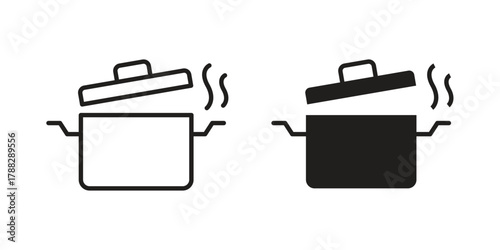 Cooking pot icon illustration, thin line vector, web design sign,