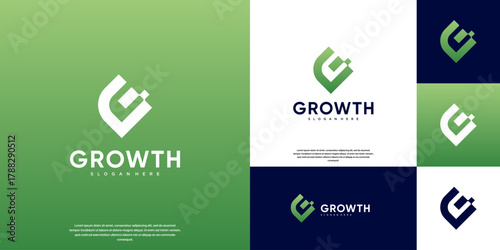 Financial growth logo with modern technology, smart trading, digital services, vector graphic design.