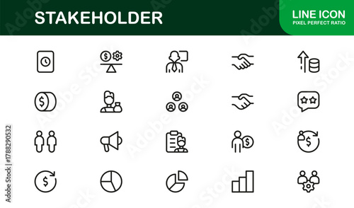 Stakeholder Stroke Icon Set. Modern and Creative icons for business, project, and team management
