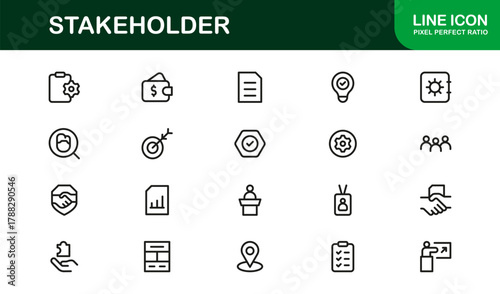 Stakeholder Minimal Icon Set. Elegant and Sleek icons for decision-making, team, and planning
