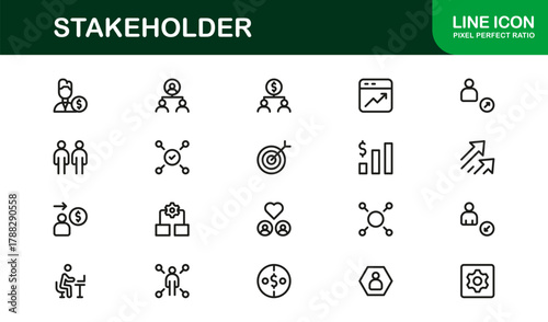 Stakeholder Thin Icon Set. Clean and Professional icons for team management, planning, and workflow
