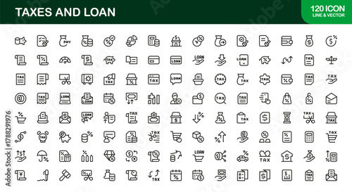 Taxes and Loan Thin Icon Set. Clean and Professional icons for finance, loan, and tax management
