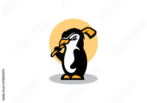 Cute Penguin Mascot Cartoon Logo Template vector illustration