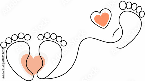 Sweet baby feet with hearts, a loving family milestone, a precious new arrival, perfect for baby shower invitations and nursery decor, originally vector graphic