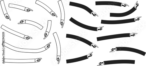 Graphic illustration of arms with pointing fingers in black and white