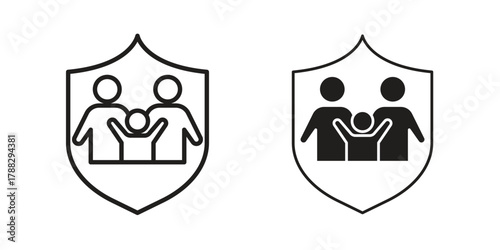 Family insurance icon illustration, thin line vector, web design sign,