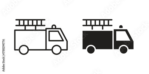 Fire truck icon illustration, thin line vector, web design sign,