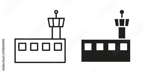 Flight Control tower icon illustration, thin line vector, web design sign,