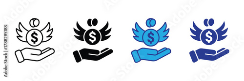 Hand holding a winged dollar coin with wings and halo