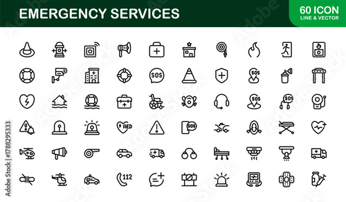 Emergency Services Outline Icon Set. Clean and Sleek icons for fire, medical, and rescue operations
