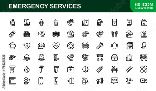 Emergency Services Flat Icon Set. Modern and Professional icons for safety, first aid, and rescue operations
