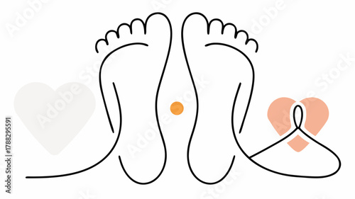 Minimalist foot care logo with heart accents, ideal for wellness brands, conveys self love, relaxation, and connection, perfect for spa or yoga ads
