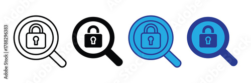 Magnifying glass with a padlock inside, representing security and search
