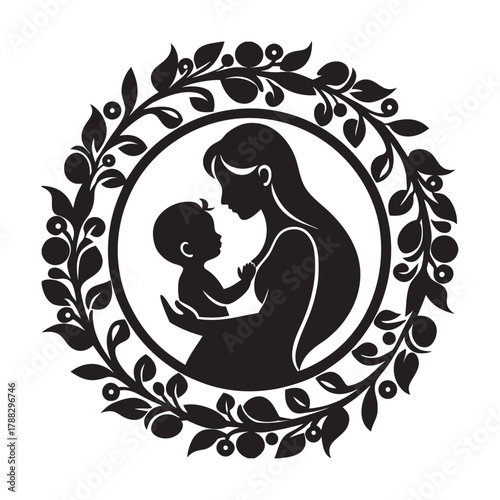 Floral Halo Mother And Child Silhouette Artwork