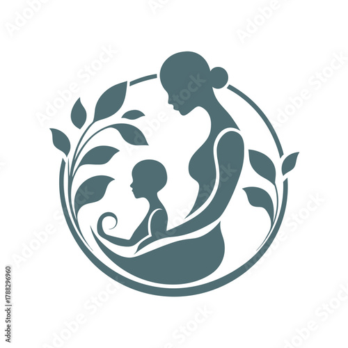Decorative Mother And Child Silhouette Illustration