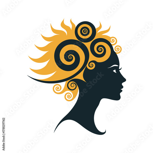 Abstract Woman Silhouette With Spiral Hair Design