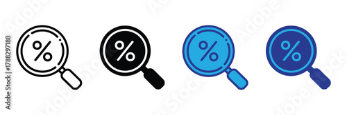 Magnifying glass with percentage symbol inside, representing search for discount or sale