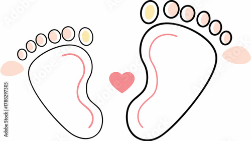 Sweet baby feet illustration with a loving heart, an adorable icon for new beginnings, motherhood, family, and baby products or services