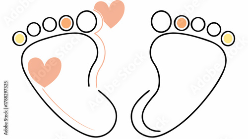 Adorable baby footprints with hearts symbolize new beginnings and cherished memories, perfect for baby showers, birth announcements, and nursery decor