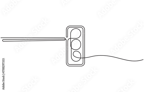 Traffic light continuous one line drawing, minimal hand drawn linear print, banner, card, brochure, poster, logo, isolated on transparent background vector illustration.