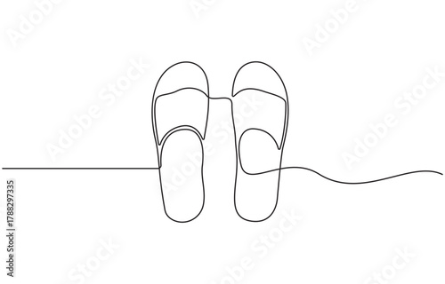 Continuous one line drawing of flip flops or sandals minimalist design, isolated on transparent background vector illustration.