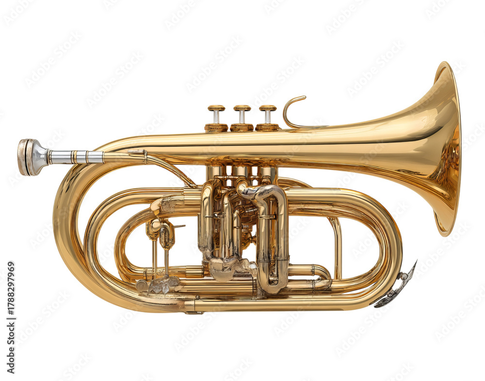 Obraz premium Golden Marching Band Horn isolated on a transparent background
