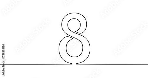 Number "8" in one line art style. Drawing of the digit eight with editable black stroke on a white background. Vector illustration.