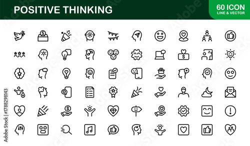 Positive Thinking Modern Icon Set. Clean and Minimal icons for mindfulness, motivation, and success
