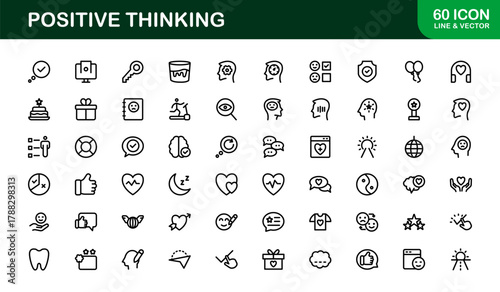 Positive Thinking Outline Icon Set. Sleek and Professional icons for confidence, positivity, and personal growth
