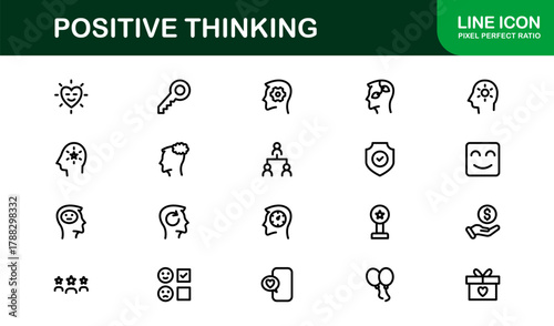 Positive Thinking Flat Icon Set. Creative and Modern icons for mindset, motivation, and personal growth
