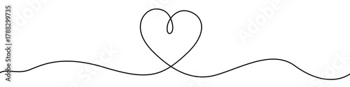 Large heart forming a wavy line in one line art style. Symbol of love with editable black stroke on white background. Vector illustration.