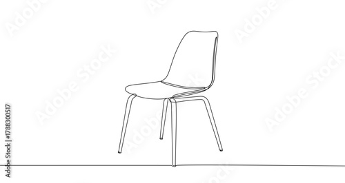 Modern chair with smooth curves in one line art style. Drawing of furniture with editable black stroke on white background. Vector illustration.