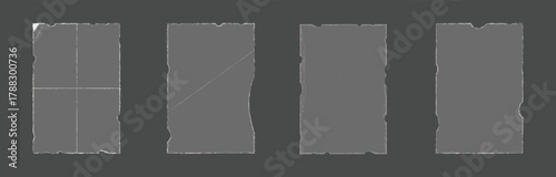 Grunge punk folded paper templates and mockups. Vintage grunge old paper texture with wrinkles and folded effect. Rectangles and square Old folded paper frames. Vector grange overlays