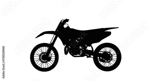 Black silhouette of a dirt bike with distinctive wheels seat and handlebars on a white background