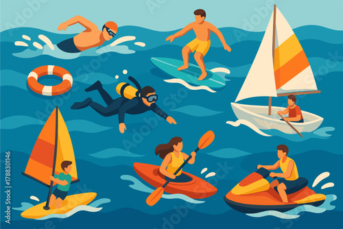 Water Sports Activities Vector Illustration