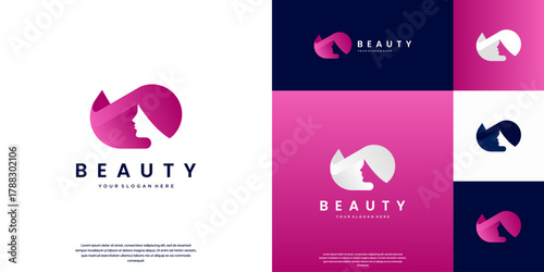 Silhouette logo of a woman looking sideways, beauty products, cosmetics, modern minimalist style, vector illustration design.