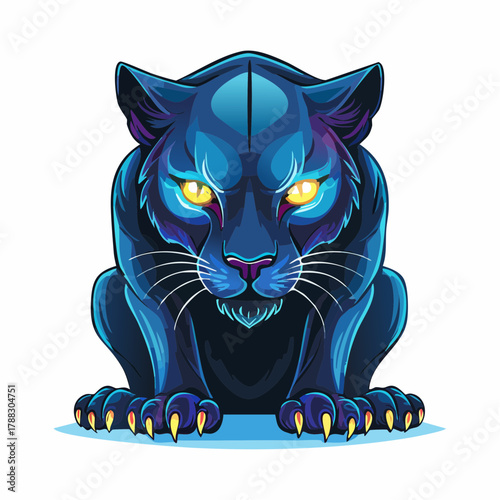 Cartoon illustration of a black panther with glowing yellow eyes.