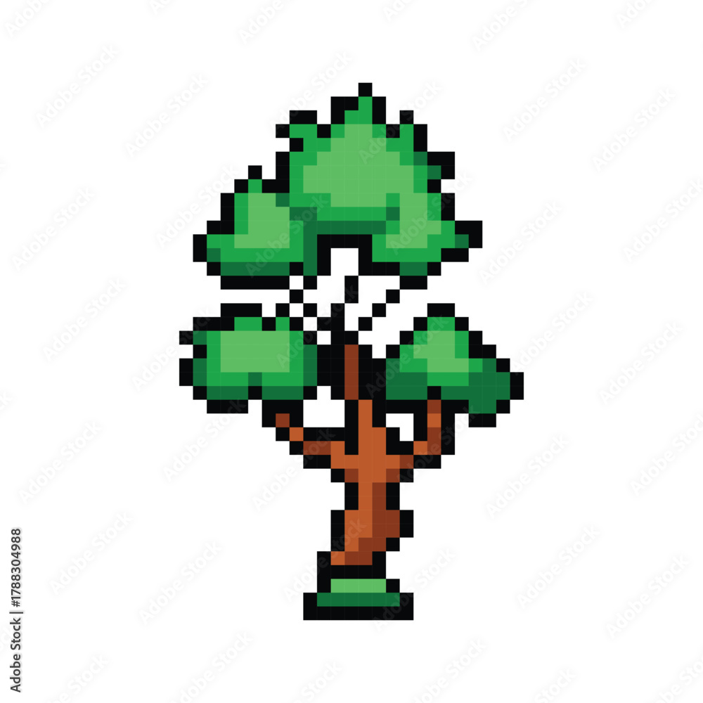 Obraz premium Pixel art nature green tree graphic illustration