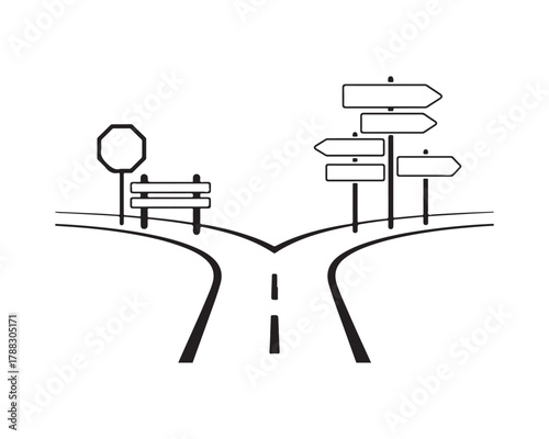 Crossroads showing decision with blank road signs