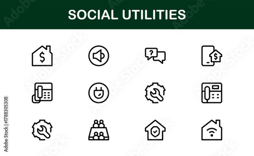 Functional Social Utilities and Community Services Icon Library enabling Civic Apps, Public Dashboards, and Support Tools
