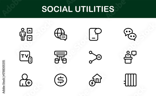 Clean Social Utilities and Community Services Icon Bundle guiding Public Apps, Civic Tools, and Community Dashboards
