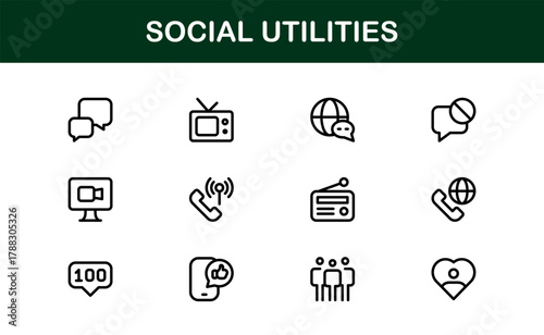 Interactive Social Utilities and Community Services Icon Pack displaying Civic Dashboards, Public Tools, and Community Apps
