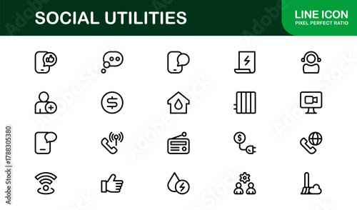 Innovative Social Utilities and Community Services Icon Pack demonstrating Community Apps, Civic Dashboards, and Public Tools
