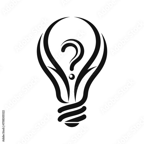 Stylized light bulb with a question mark inside representing an idea or uncertainty, symbolic Logo, Vector Art, Logo Design