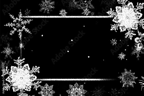 Christmas snowflakes frame in retro dotwork style. Border of winter snow in vintage style.